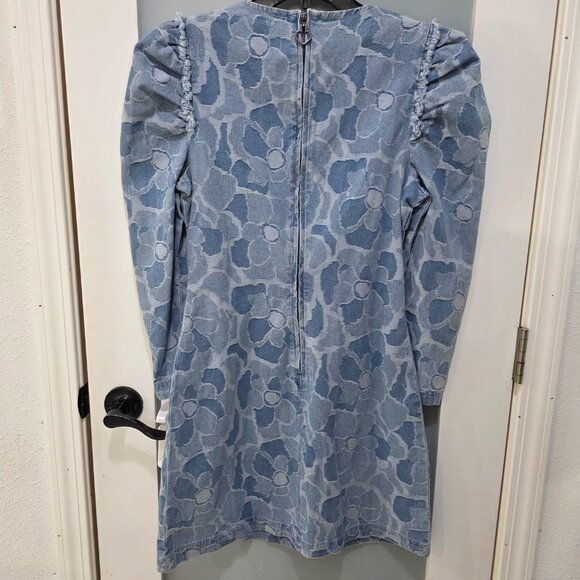 Kate Spade Womens Denim Puff Sleeve Floral Jacquard Dress Size 8 Blue Shift - Picture 12 of 12